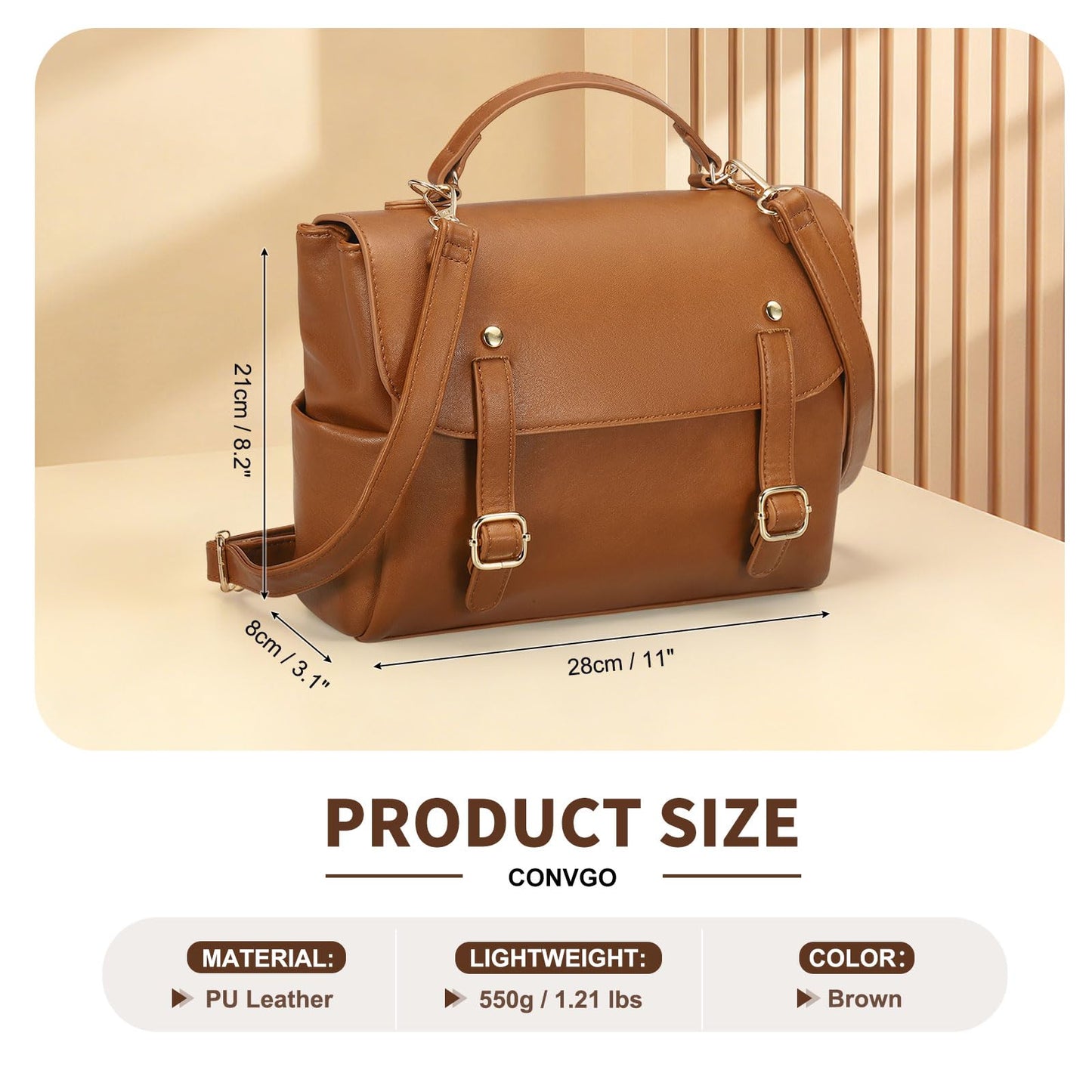 Convgo Mini Backpack Purse for Women, Small Fashion Backpack Vintage PU Leather Shoulder Bag Casual Travel Collage, Brown