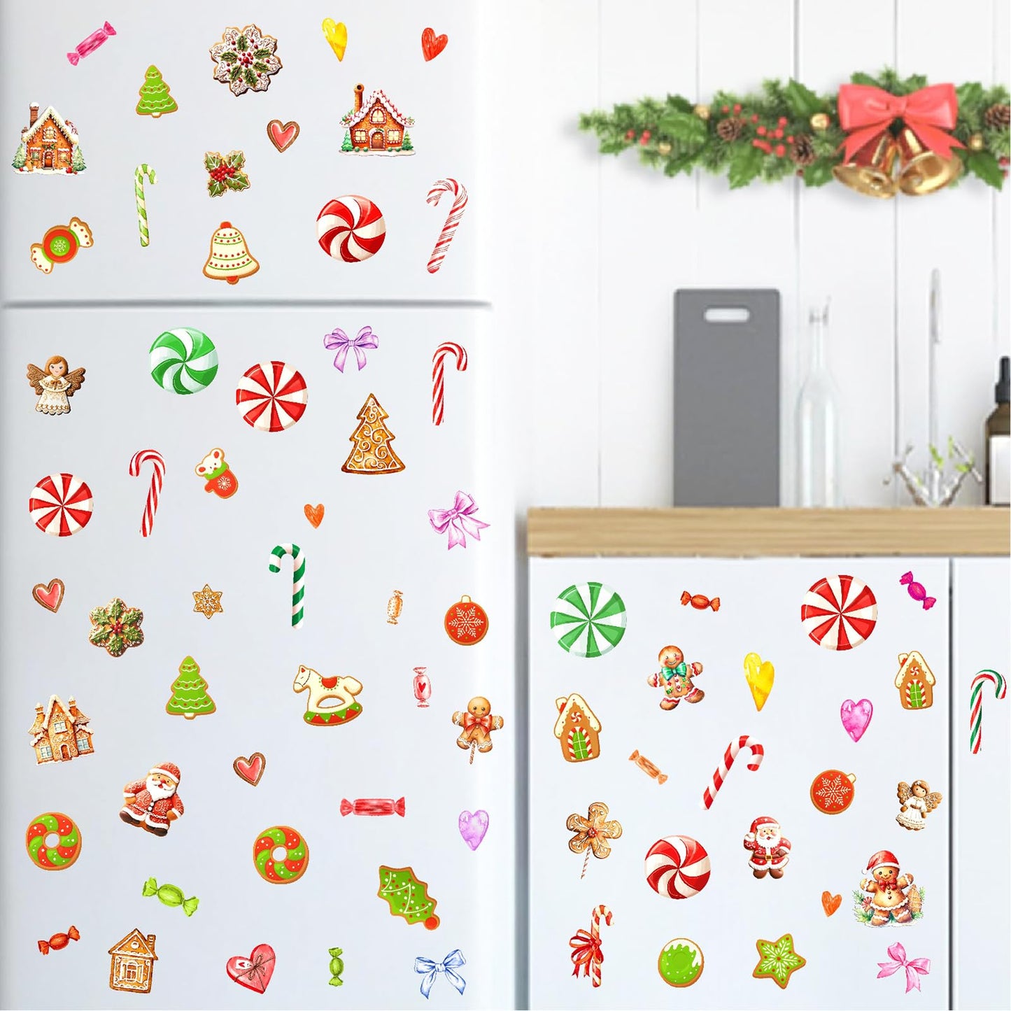 Christmas Ornaments Wall Decals Peel and Stick Christmas Candy Wall Stickers Removable Candy Cane Wall Stickers Peppermint Floor Decals Xmas Candyland Home Decor Holiday Party Decorations