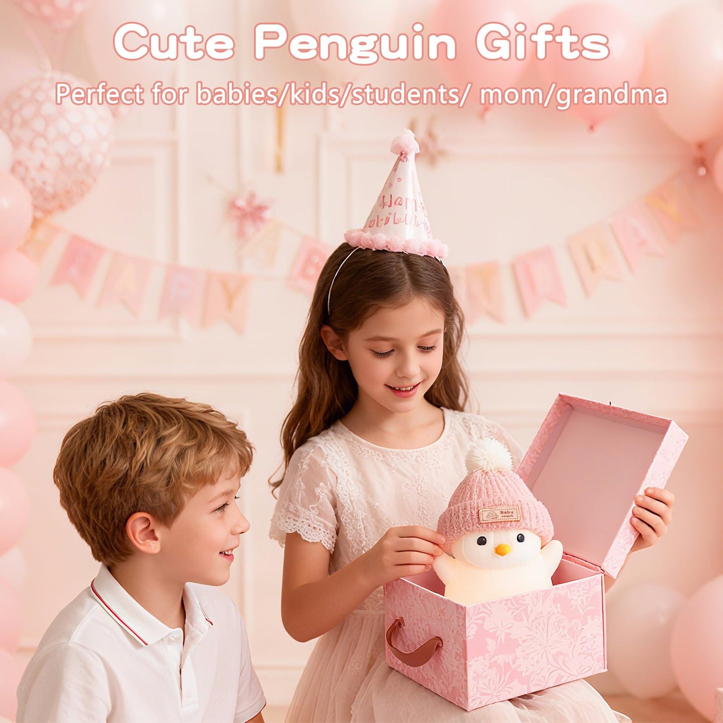 FAMIDUO Pink Penguin Night Light with Knit Hat - Squishy Silicone Rechargeable LED Bedside Lamp, Dimmable Timer for Baby Nursery, Cute Animal Nightlight, Adorable Penguin Gift for Boys Girls Toddlers