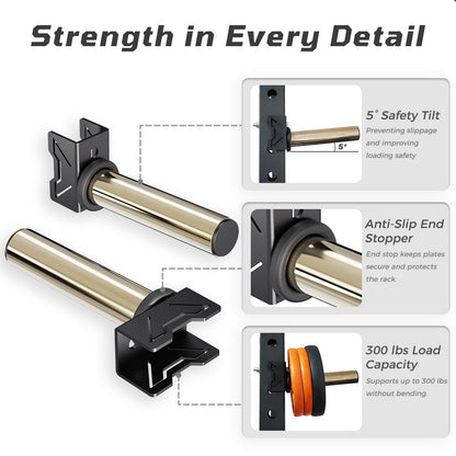 Stainless Steel Sleeve Weight Plate Holder for Power Rack – Choose 2×2 or 3×3 Uprights – Fits 5/8" to 1" Holes – 300lbs Capacity, Heavy-Duty Steel Peg with Stainless Cover, Pair (For 2x2" Rack)