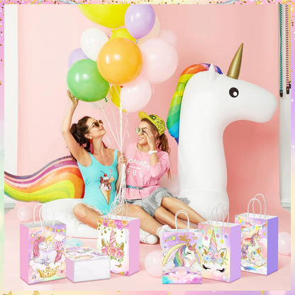 Kolldenn 24 Pcs Unicorn Party Favor Bags for Birthday Party Supplies Cute Unicorn Gift Goodie Paper Bags with Handles Rainbow Goody Treat Candy Pouch‌ for Girls Birthday Baby Shower Decorations