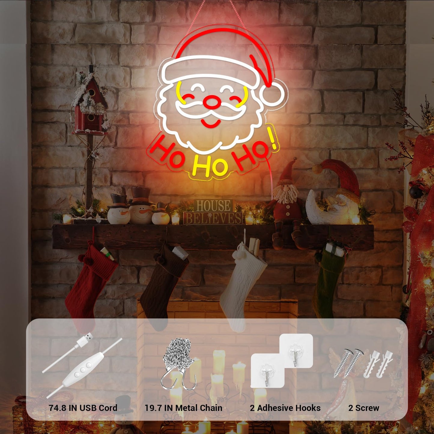 LMHSE Neon Christmas Sign, 14.8" x 13.4" Acrylic LED Neon Sign for Window Lights Bedroom Living Room Home Holiday Decorations