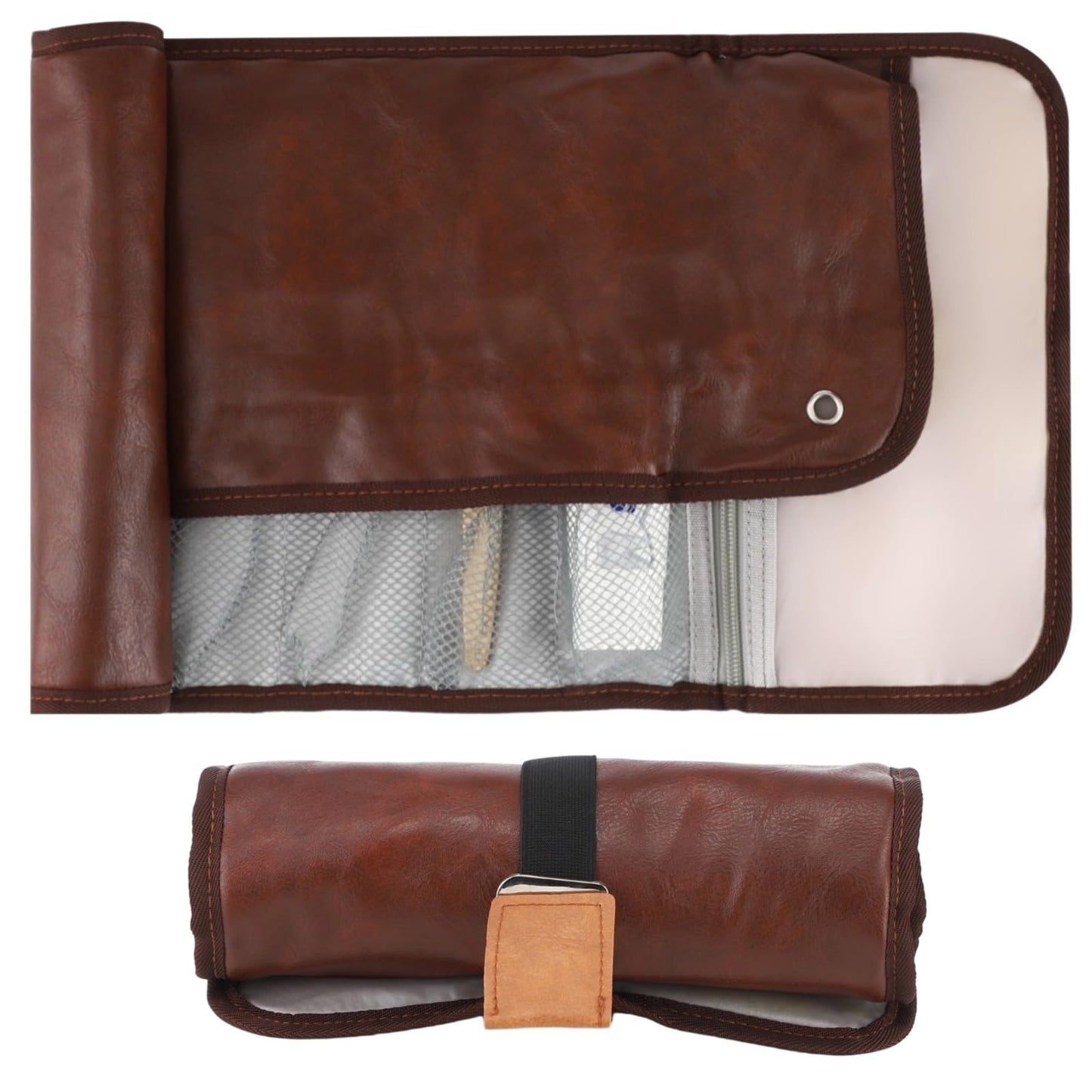 NIMBLOOM Roll Up Toiletry Bag for Men - Waterproof Compact Travel Organizer with 13 Pockets, PU Leather Bathroom Roll for Shaving Kit & Hygiene Essentials, Portable Toiletry Bag