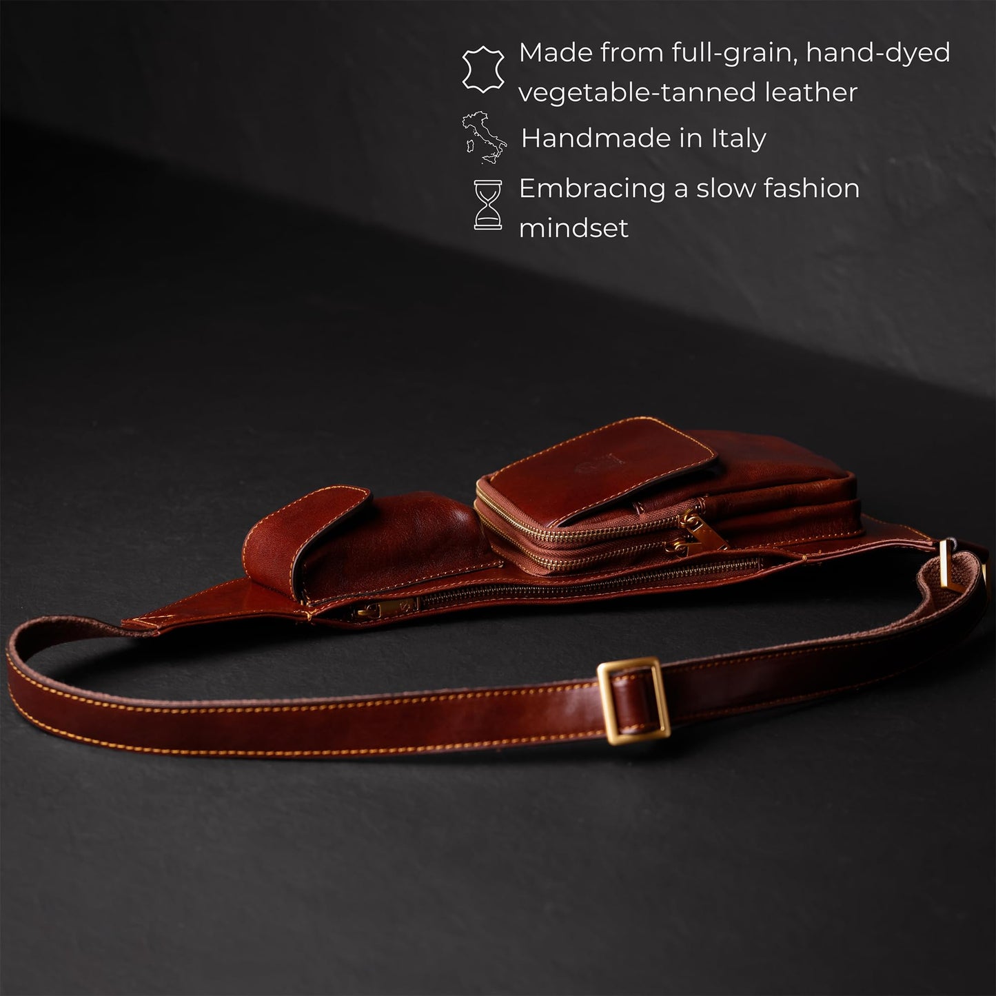 Time Resistance Leather Sling Bag - Crossbody, Messenger Bag for Men and Women - Handmade Shoulder Backpack (Brown)