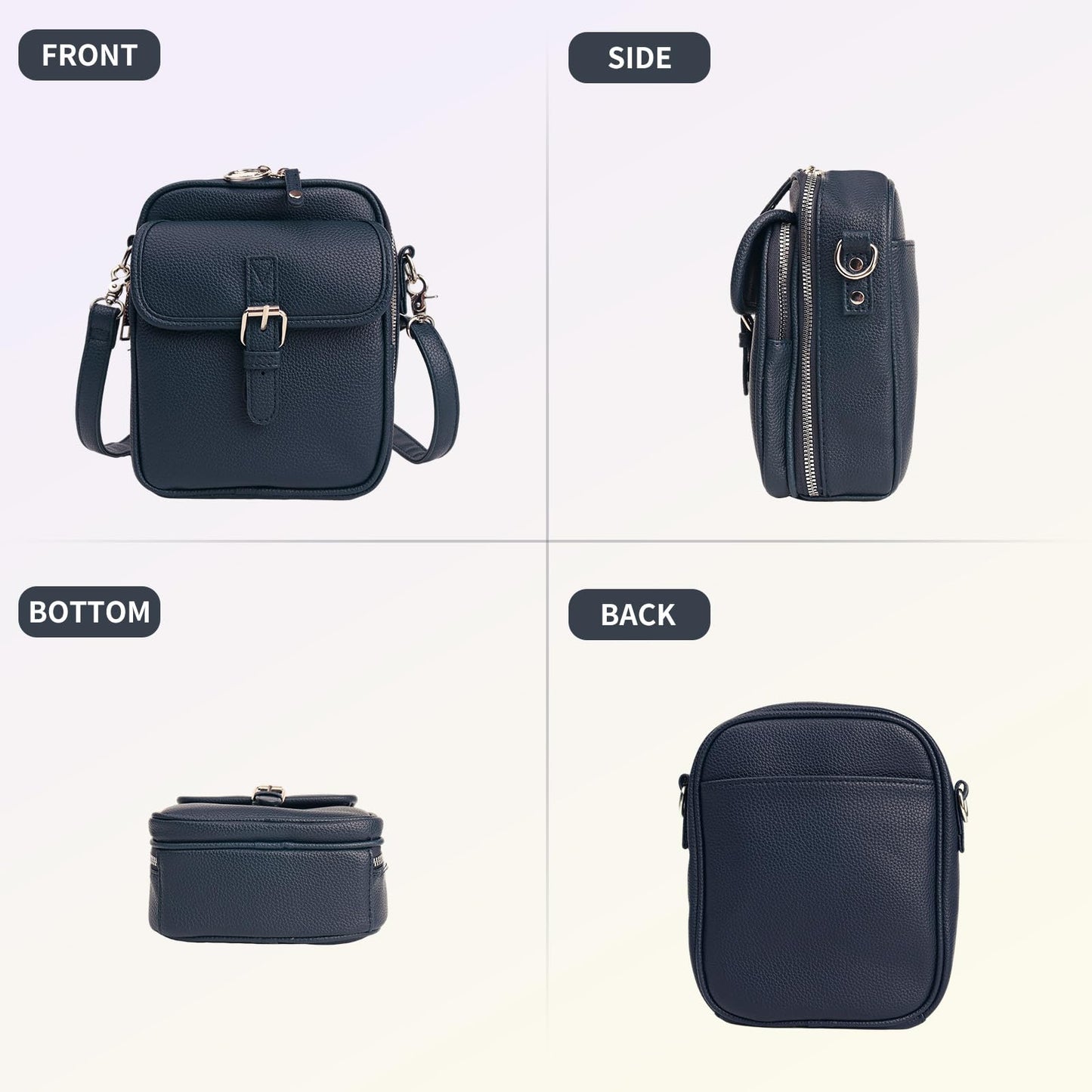 Crossbody Leather Bag,Double Layer Large Capacity Messenger Bagfor Women,Retro Faux Leather Built in Anti Theft Bag(Navy)