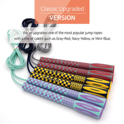 Skipping Jump Rope for Fitness Workout - Light Weight, Adjustable, Tangle Free, Excellent line control for Cardio Boxing, CrossFit, Training Exercise All Ages and Gender ( Special Luxury, KA-220, Made in Korea) (Navy-Yellow)