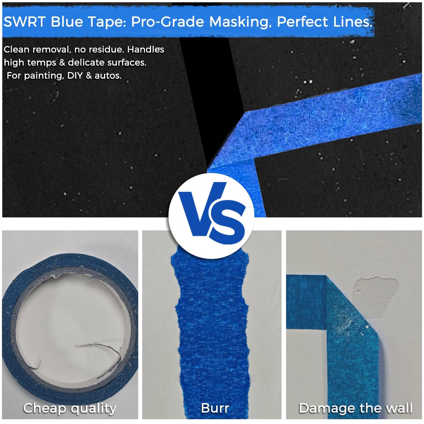 SWRT Blue Painter's Tape 1 Inch x 55 Yards x 24 Rolls (1320 Yards Total) – Upgraded Adhesive Masking Tape, Multi-Surface, Clean Removal, No Residue, for Walls, Trim, DIY, Crafts & Painting Projects