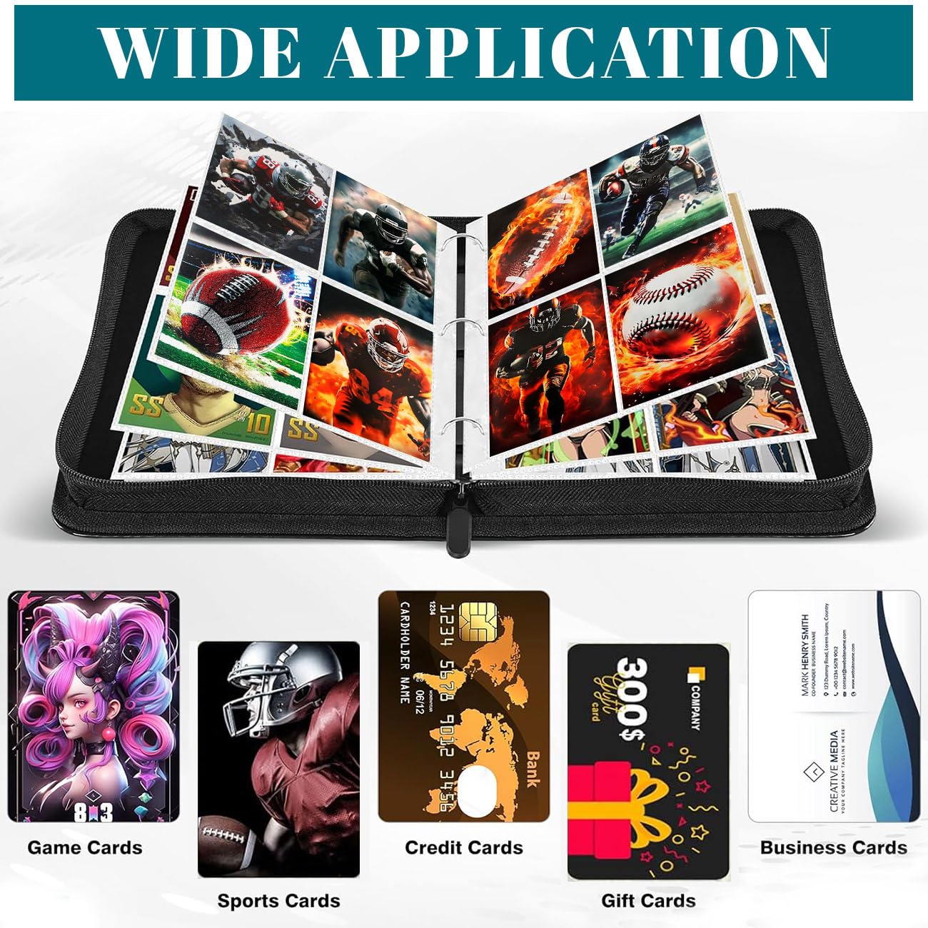 Football Card Binder, Philadelphia Trading Card Holder Protectors, 4 Pocket Fits 400 Cards with 50 Removable Sleevesves Card Storage Album