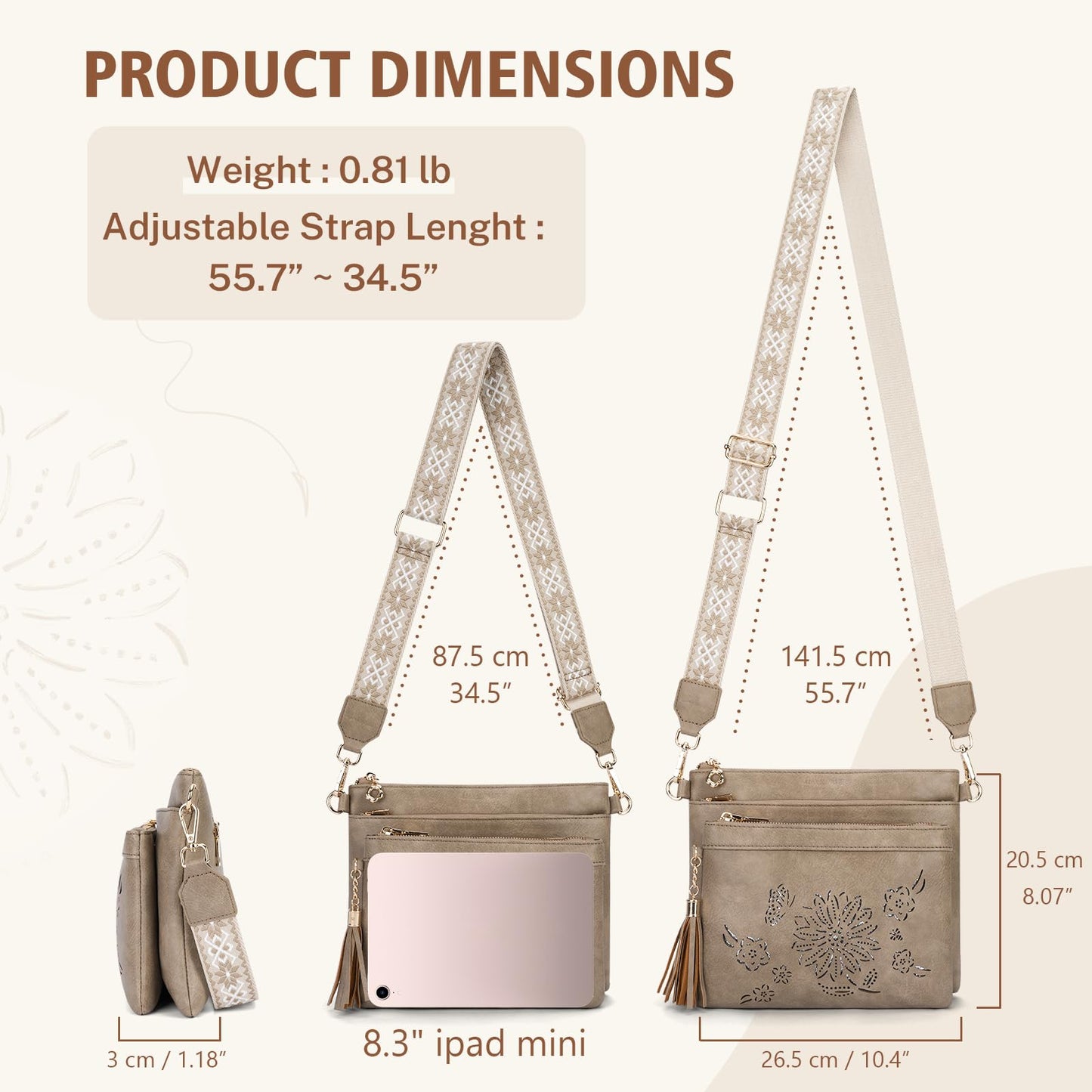 HAYRVANE Crossbody Bags for Women Designer Leather Cross Body Purses Multi Pocket Shoulder Handbags with Wide Strap