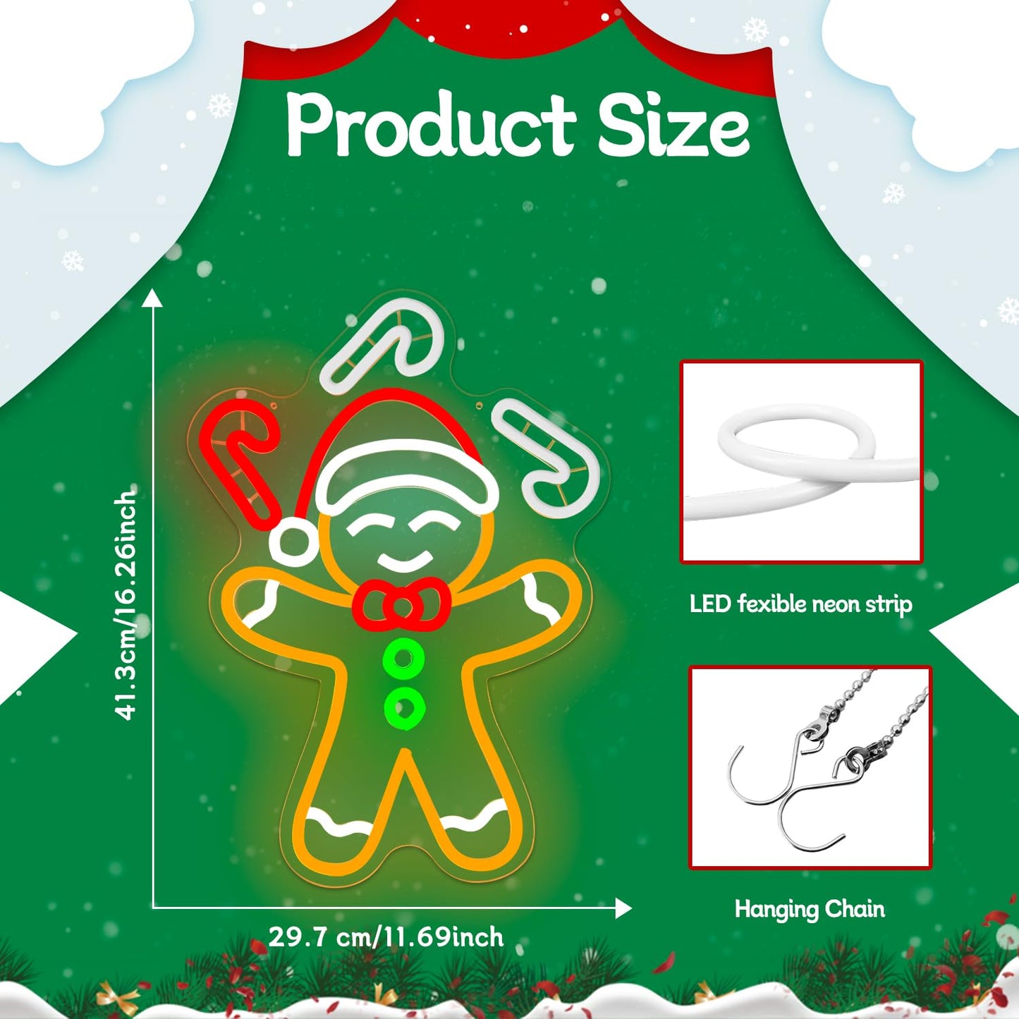Christmas Neon Sign Gingerbread Man Throwing Candy Cane Neon Light Dimmable Led Gingerbread Wall Decorations Fun Christmas Waving Light Up Sign for Gifts