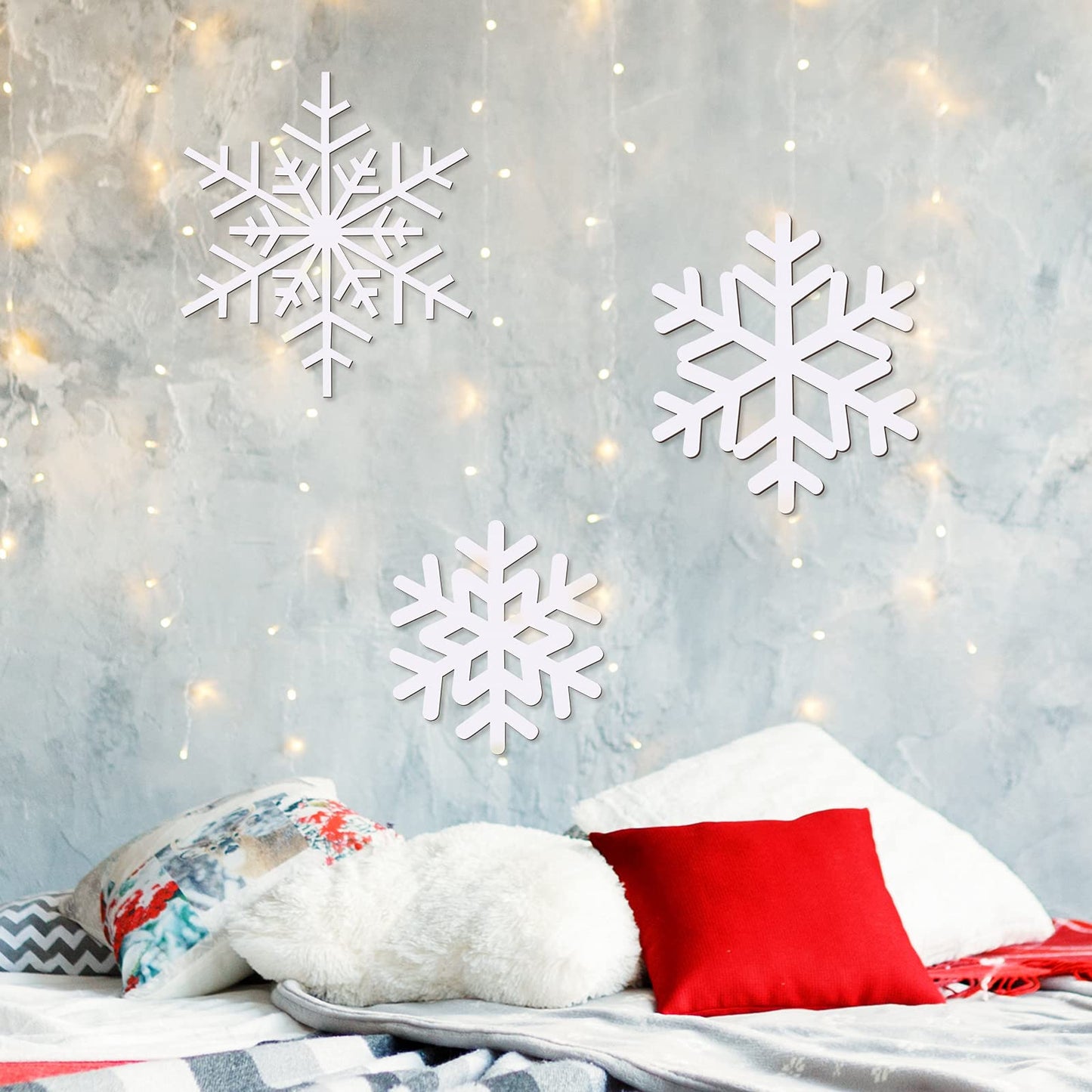 Jetec 3 Pcs Winter Snowflake Wall Decor Winter Wooden Snowflake Wall Table Sign Christmas Rustic Wonderland Hanging Plaques Decorations for Front Door Table Xmas Holiday Decor(White)