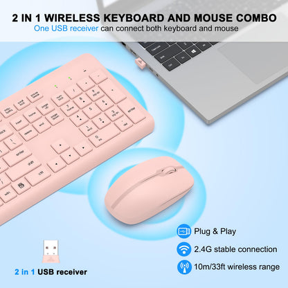 Wireless Keyboard and Mouse Combo, Full Size Silent Ergonomic Keyboard and Mouse, Long Battery Life, Optical Mouse, 2.4G Lag-Free Cordless Mice Keyboard for Computer, Mac, Laptop, PC, Windows
