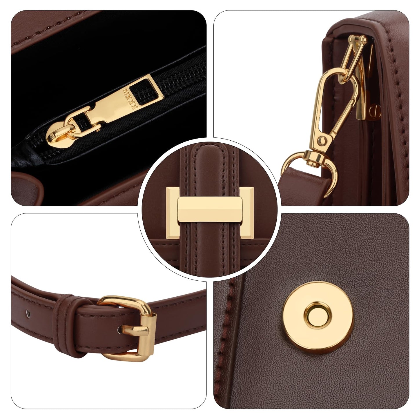 KKXIU Small Purses for Women - Top Handle Crossbody Bag for Women, Leather Lady Handbags Shoulder Clutch with Adjustable Shoulder Strap, Coffee