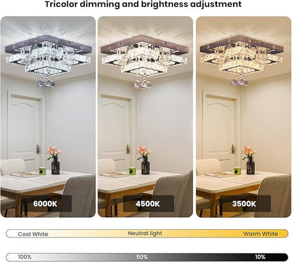 CXGLEAMING 11.8" Modern Crystal Chandelier LED Ceiling Light Fixture Suitable for Kitchen Corridor Hallway Bedroom Bathroom Dining Room 4 Petals/Raindrop Ball Square Remote Control/APP (dimmable)