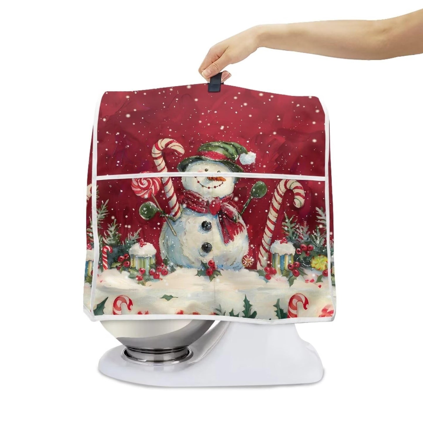 Annejudy Christmas Snowman Pattern Kitchen Aid Mixer Cover, Food Processor Cover with Top Handle and Pocket, Dust Covers for Kitchen Appliances Stand Mixer or Coffee Maker Appliance Cover