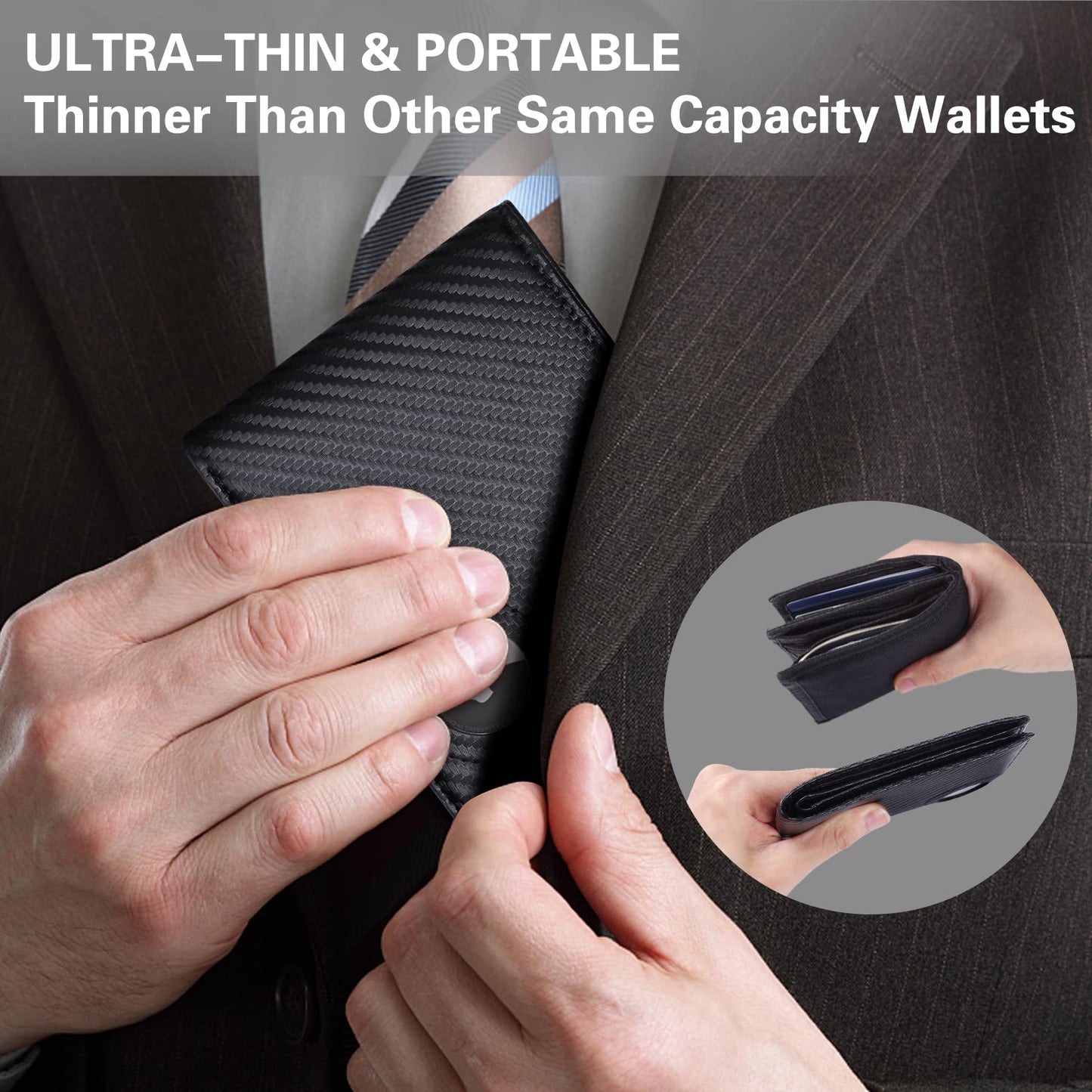 GIPUSSON Slim Leather Wallet for Men Airtag Hidden, Large Bifold Mens Wallet RFID Blocking with ID Windows, Credit Card Holder for Men Wallet