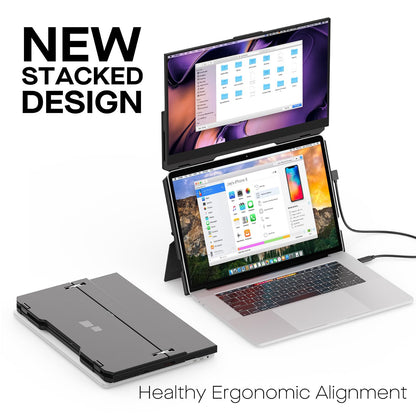 Mobile Pixels Geminos (2 x 24 inch) IPS Dual Stacked Computer Monitors with 65W USB-C Charging, 1080P Webcam&Speakers, All-Inclusive Workstation PC Monitor, USB-A/USB-C/HDMI, Ergo Design(2 Monitors)