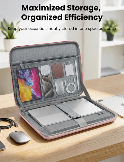 DOMISO Laptop Hard Case 14-14.4 inch Waterproof Shockproof Hard Shell Laptop Sleeve with Handle & Storage Pocket, Compatible with MacBook, HP, Dell,Pink