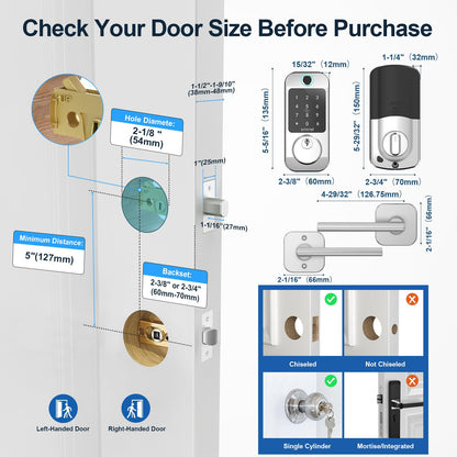 Keyless Door Lock with Handle Set - SMONET WiFi Fingerprint Smart Locks for Front Door, App Remote Control, Digital Bluetooth Keypad Deadbolt Set with Alexa, Auto Lock, Code, Fobs for Home Black