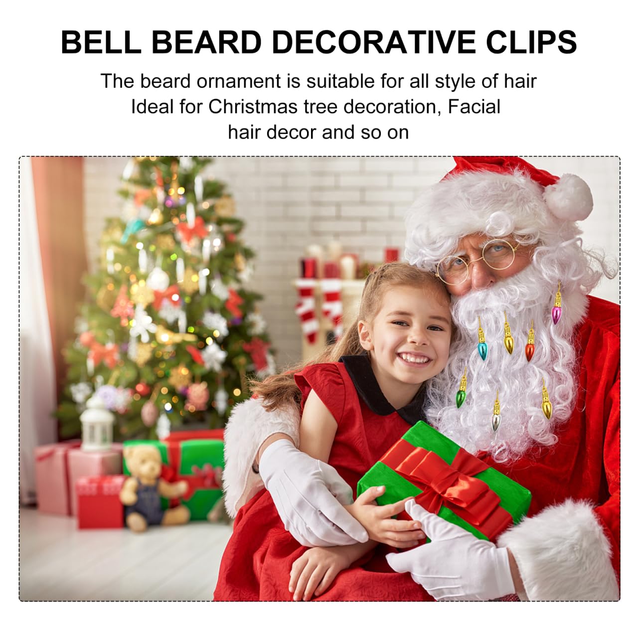 GRIRIW Glossy Beard Clips with Bell Pendant 1.77 Inch Men S Facial Hair Ornaments for Beard Decorations and Christmas Tree Hair Decor
