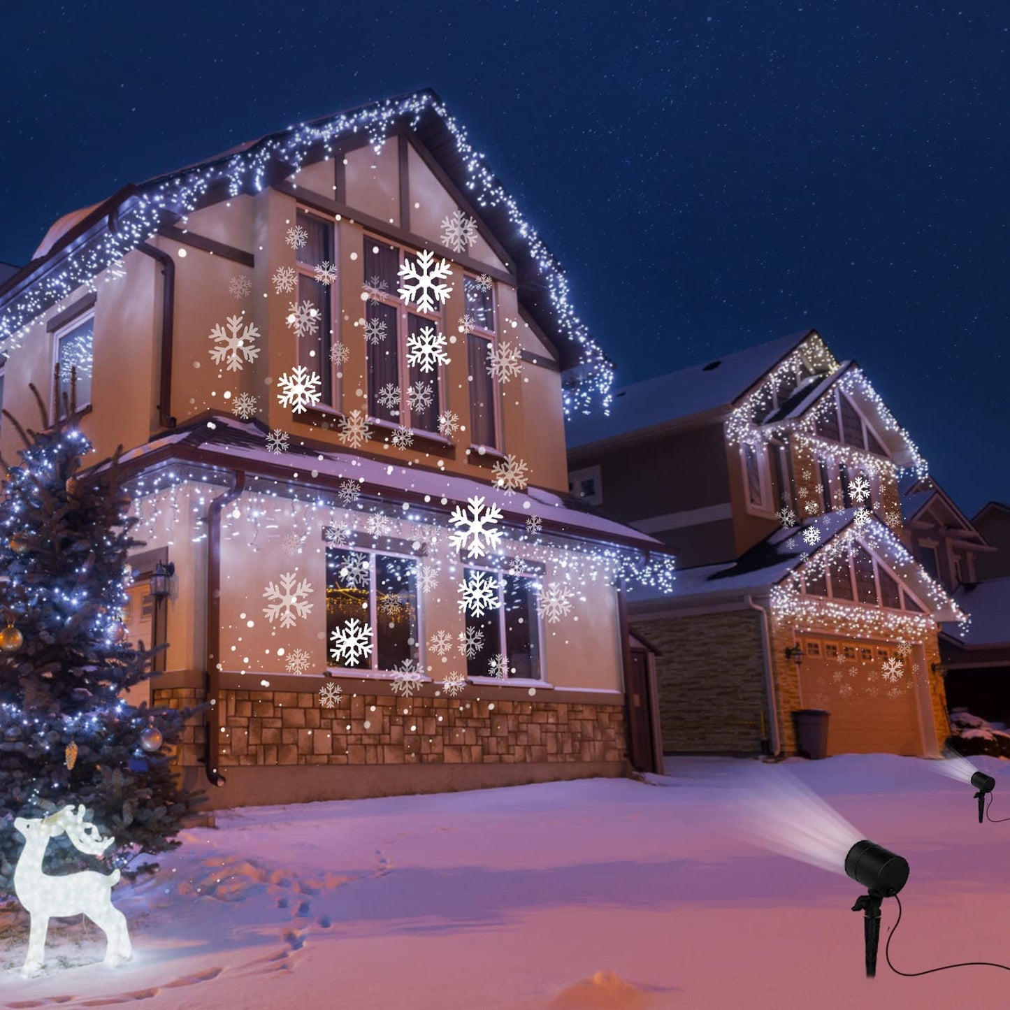 Christmas Snowflake Projector Lights Outdoor, Led Rotating Snowfall Show Lights Waterproof Landscape Decorative Christmas Light Lighting for Xmas Holiday Party Garden Patio Indoor Home Decoration Show