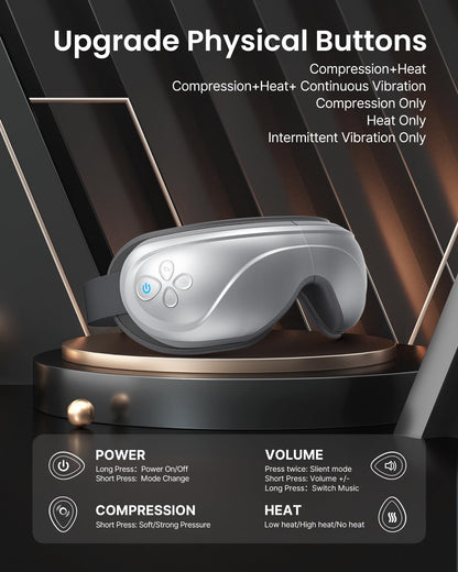 RENPHO Eyeris 2 - Extended Eye Massager with Heat and Vibration for Migraines, Eye Care, Heated Eye Mask with Bluetooth Music to Relieve Eye Strain and Dry Eyes, Improve Sleep, Birthday Gift