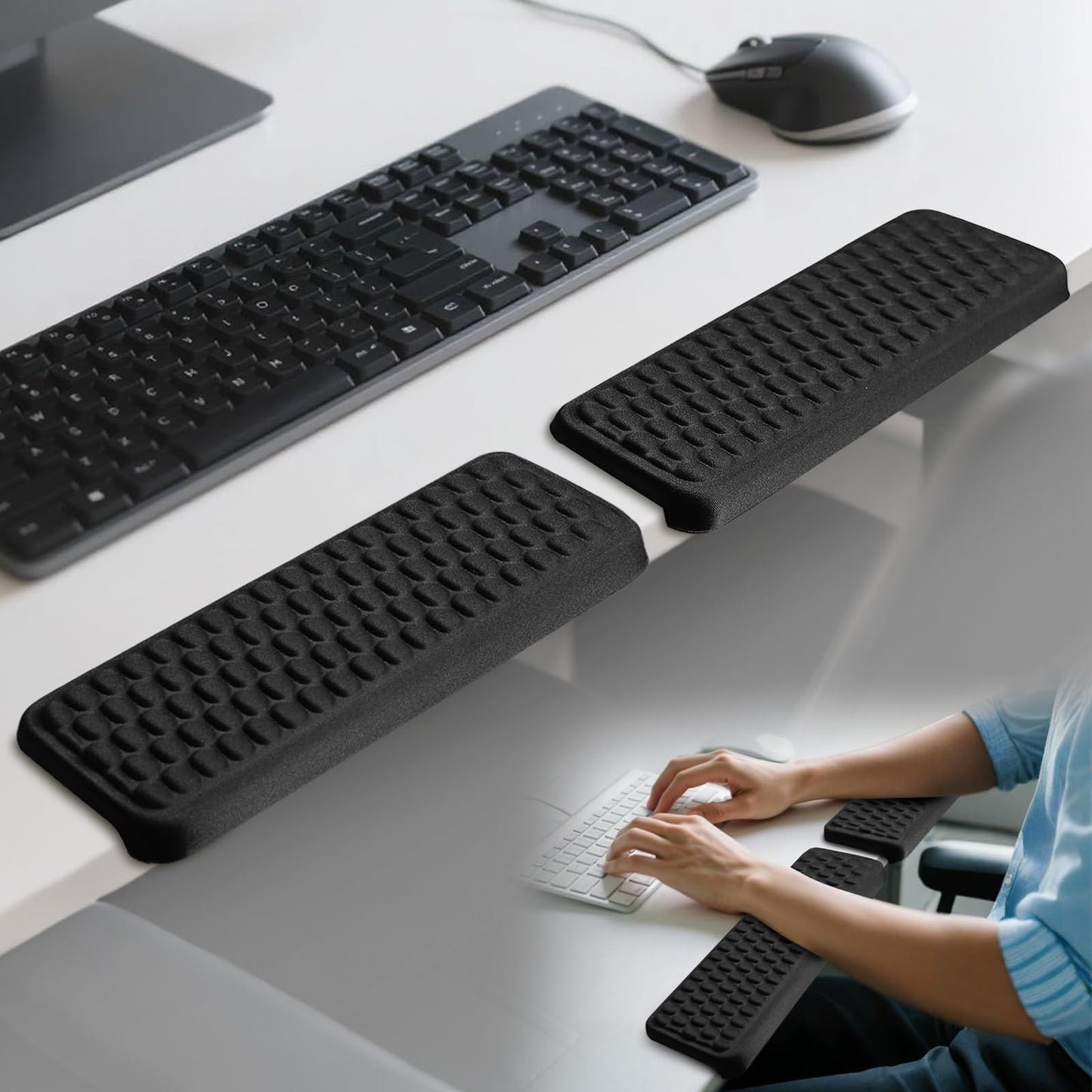 Arm Rest for Desk, L-Shaped Memory Foam Elbow Pads with Non-Slip Base, 2-Piece Ergonomic Desk Edge Cushion & Wrist Rest for Mouse & Keyboard, Desk Arm Support for Office, Gaming & Home