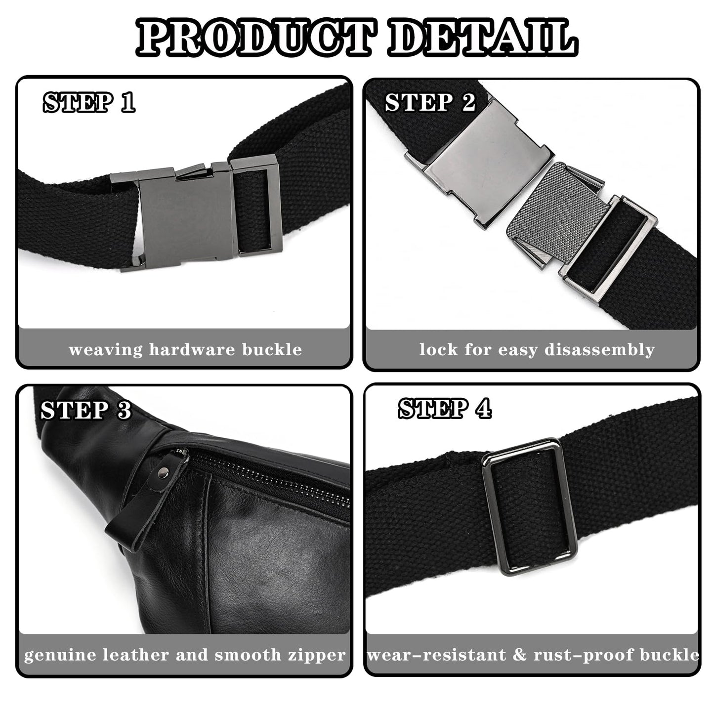 Genuine Leather Fanny Pack for Women & Men, Crossbody Waist Pack with Adjustable Strap, Hiking Hip Bum Belt for Travel, Hiking, Running