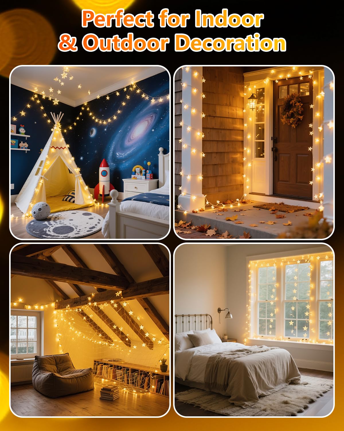 Twinkle Star 100 LED Star String Lights Plug in 33FT, Warm White
