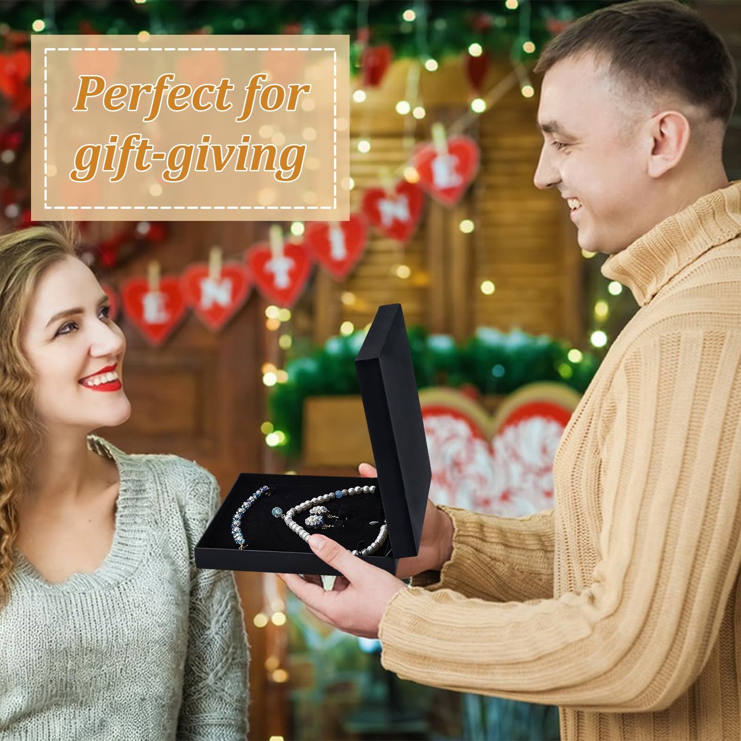 twinklemon 3PCS Black Jewelry Set Box Large Necklace Box Velvet Interior Jewelry Display Gift Box Jewelry Gift Boxes for Bracelet Necklace Earring Ring