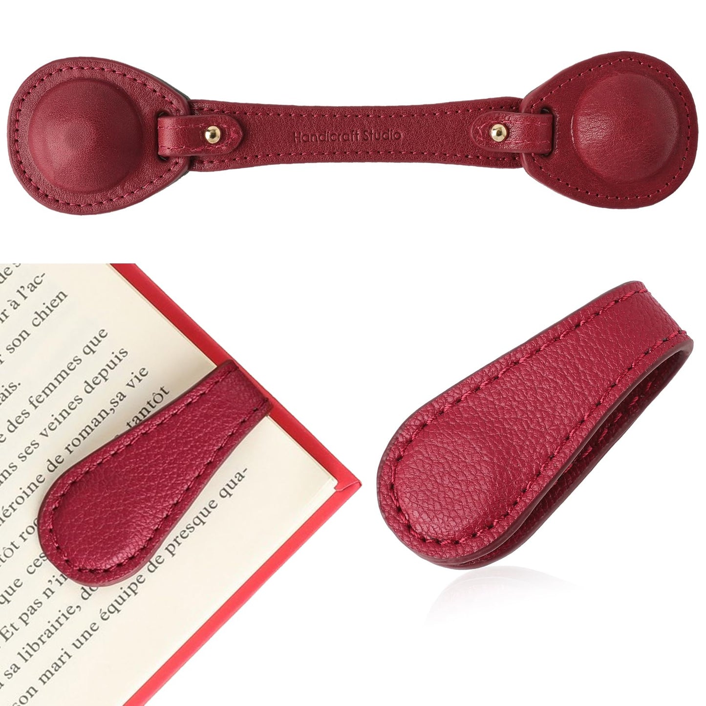 VANTOO Leather Weighted Bookmarks Page Holder for Women Men, Magnetic Bookmarks for Reading, Book Accessories Gift for Book Lovers Teachers Writers Authors Poets (Wine)