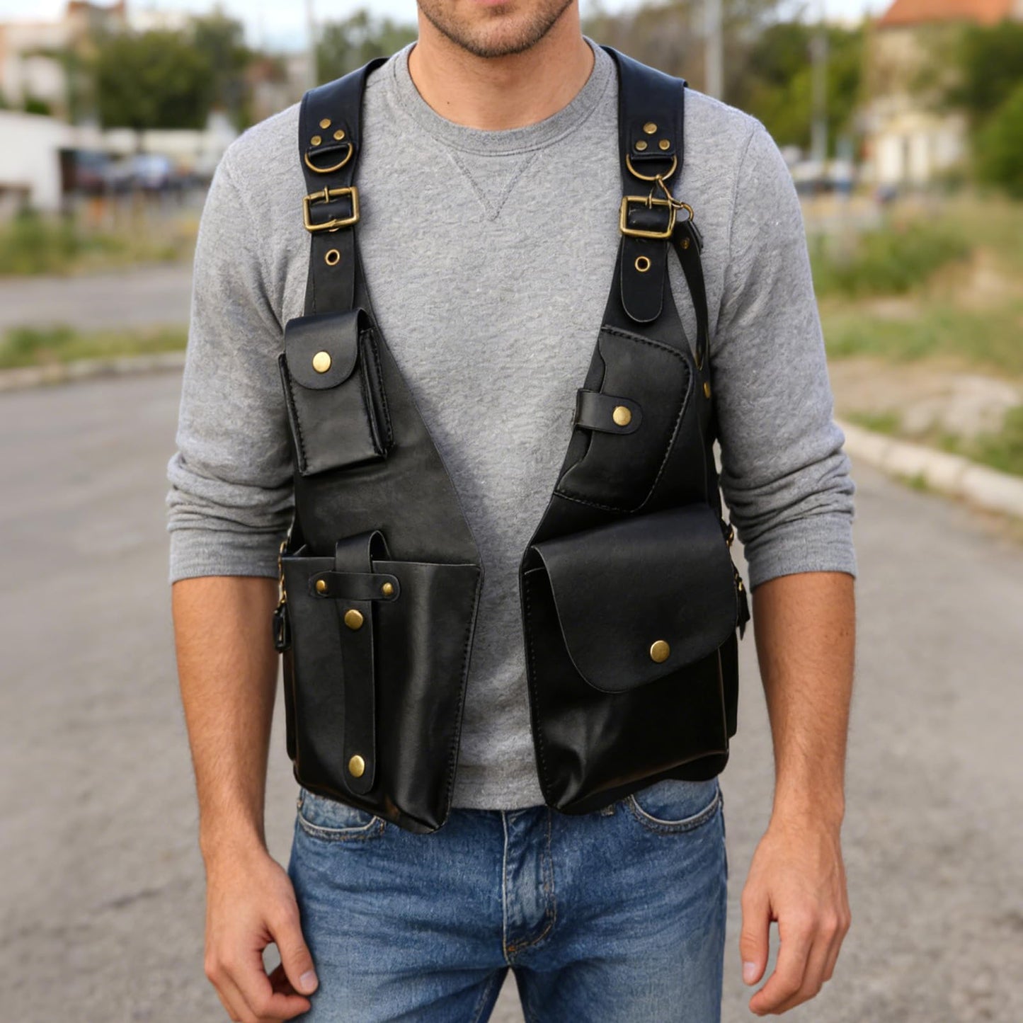 Sinbana Underarm Shoulder Bag for Men, Double Shoulder Waterproof Underarm Wallet with Adjustable Strap for Phone & Key (Black)