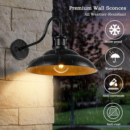 Outdoor Gooseneck Barn Light Fixture, 16 Inch Dome Large Wall Sconce Farmhouse Exterior Wall Mount Light for House Garage Patio Doorway