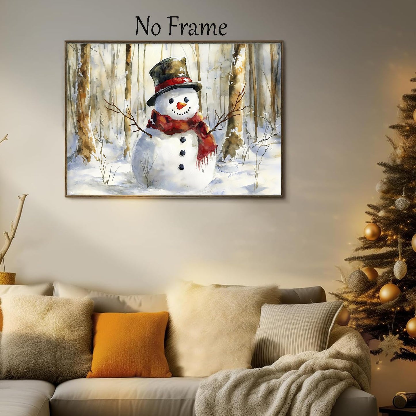Christmas Snowman Wall Art Winter Forest Posters Cute Snowman Pictures Vintage Winter Scene Paintings Winter Snowman Canvas Wall Art Vintage Christmas Prints Christmas Theme Posters 16x24inch No Frame