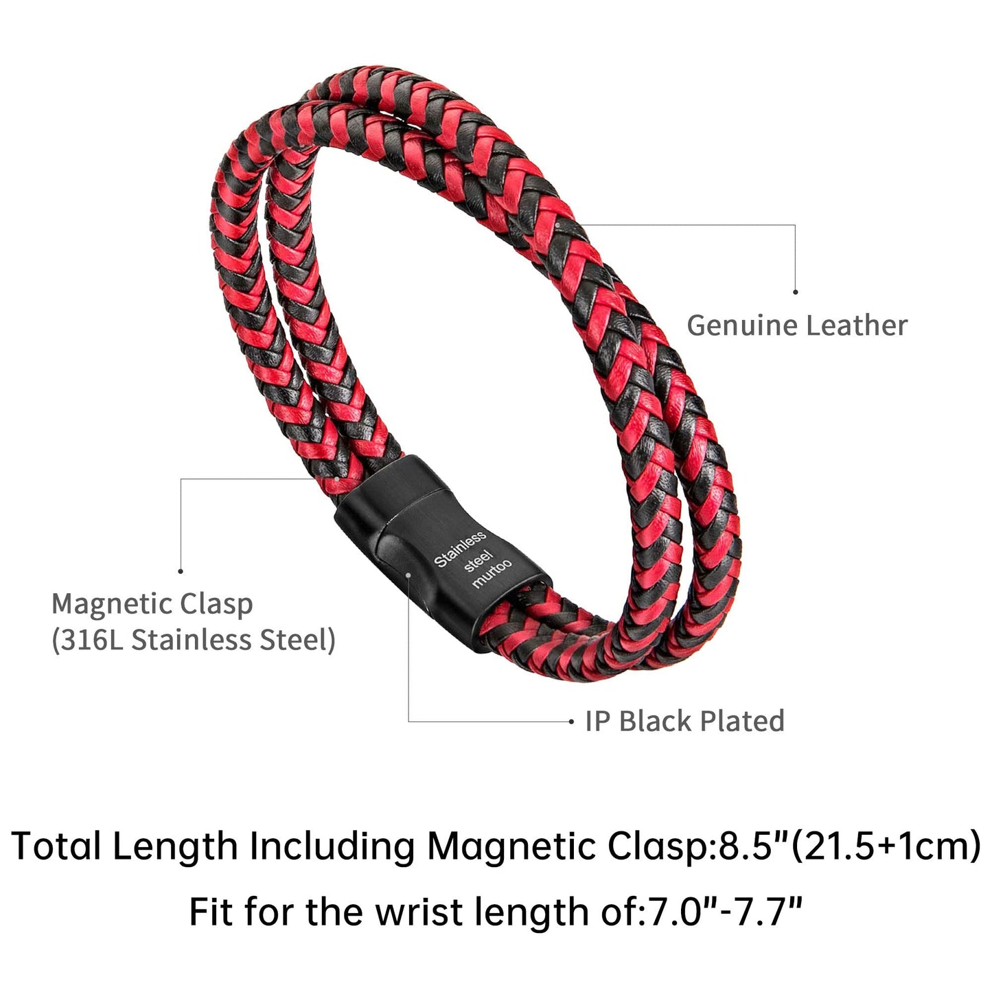 murtoo Mens Bracelet Leather Braided, Brown and Black Leather Bracelet for Men