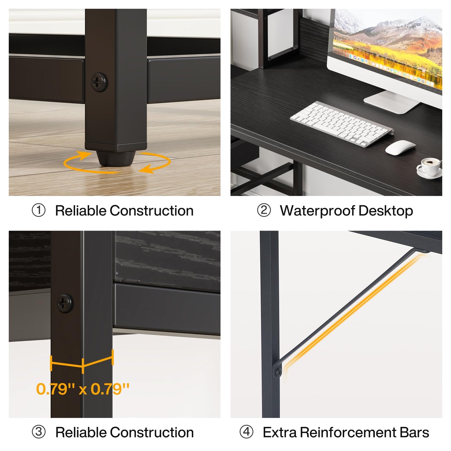 Tribesigns 55 Inch Computer Desk with 2 Drawers and Storage Shelves, Rustic Office Desk with Hutch, Study Writing Gaming Table Laptop Workstation for Home Office (Black)