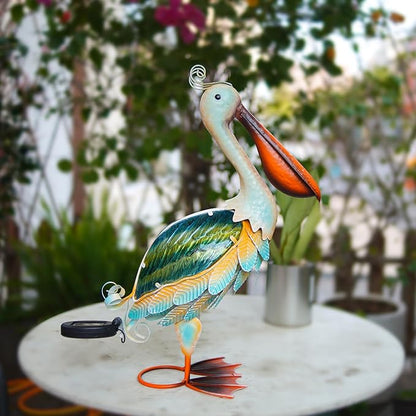 HONGLAND Solar Metal Pelican Statues Garden Sculpture & Statues, Glass Outdoor Pelican Yard Art Coastal Ocean Bird Decor Lawn Ornament for Backyard Porch Patio Decor（19 Inch）