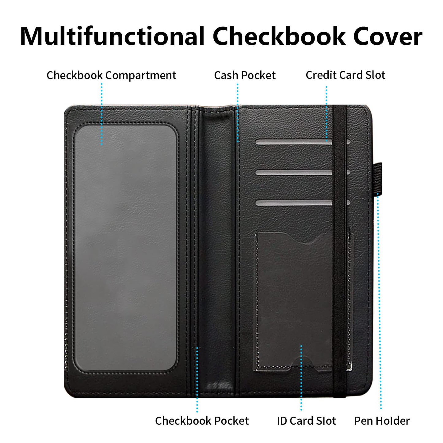 RMJKXQZG Leather Checkbook Wallet, RFID Blocking Pen Holder Large Compartment for Cash Checkbook Compartment Card Slot for Checkbook Holder Checkbook Cover, Wildflowers And Cute Cow Cattle