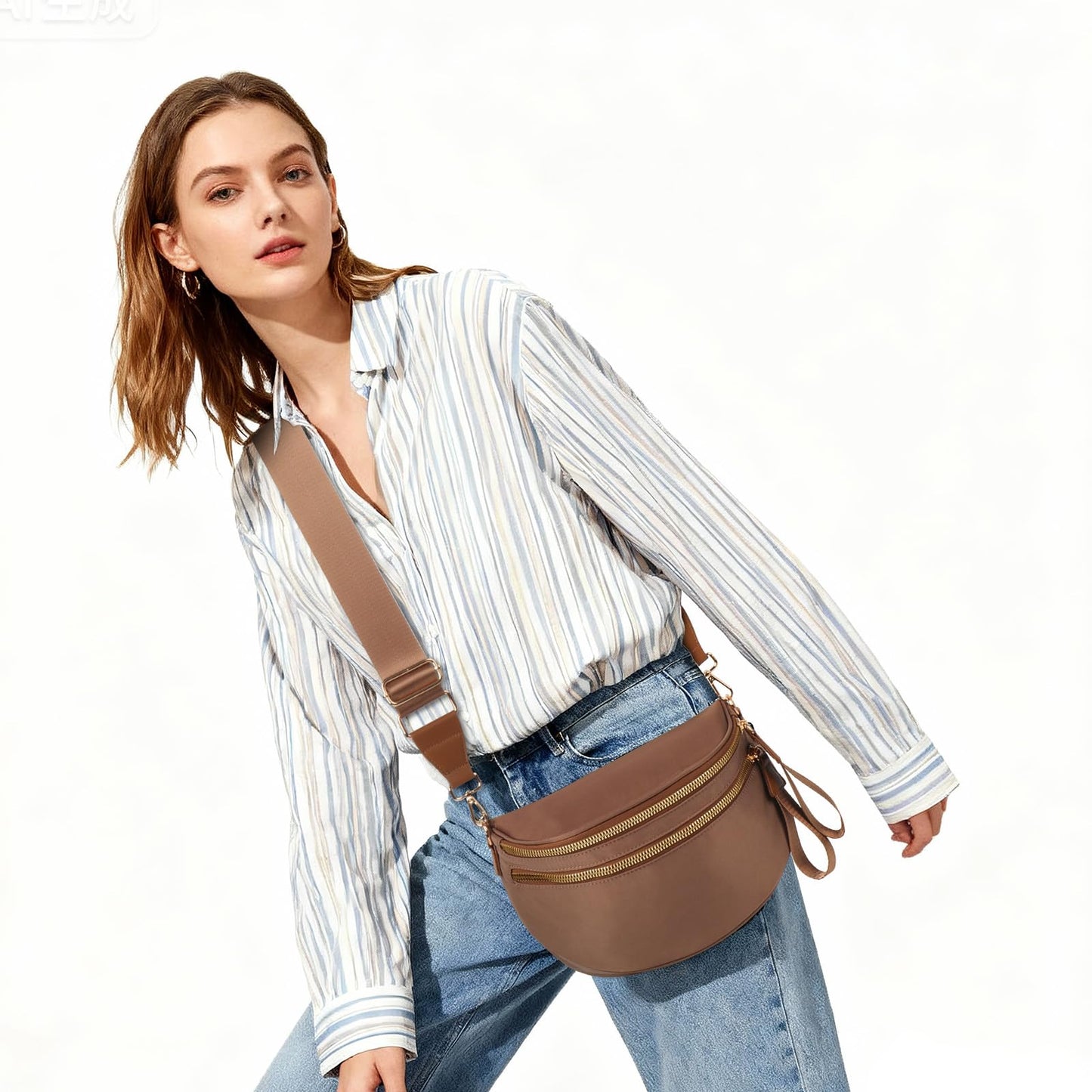 Crossbody Bags for Women Cross Body Purse Bum Bag Large Fanny Waist Pack with Adjustable Strap Caramel Brown