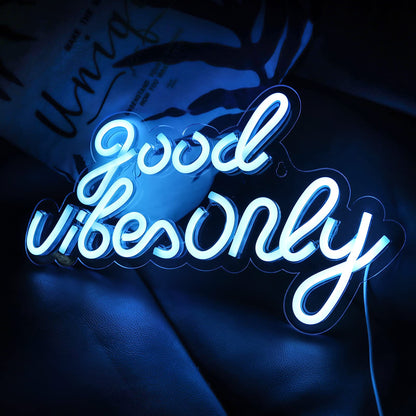 JFLLamp Good Vibes Only Neon Signs for Wall Decor Neon Lights Led Signs Suitable for Living Beer Bar Game Room Hotel Birthday Party Restaurant Christmas Unique Gift for Lover, 16.5 * 10 Inch(Blue)