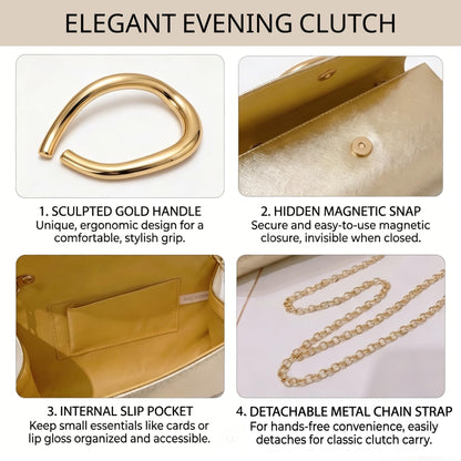 MYHOZEE Clutch Purses for Women Vegan Leather Evening Bag Formal Elegant Wedding Clutch Trendy Gold Handle Purses