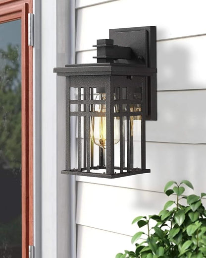 zeyu 1-Light Exterior Wall Mount Light Fixtures, Outdoor Wall Sconce Lantern in Black Finish with Clear Glass Shade, 20068B1