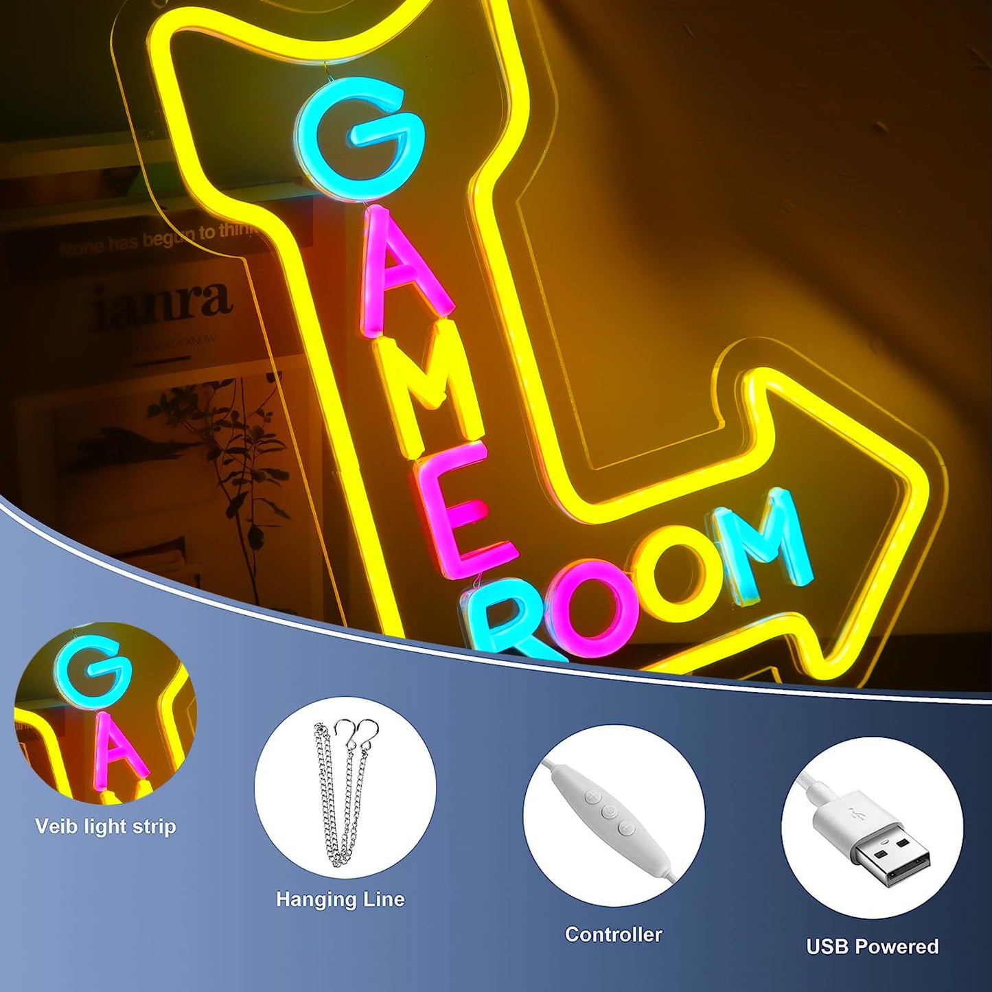 qbanziou Game Room Neon Signs for Wall Decor，Led Neon Light for Man Cave, Gamer Party Decorations Gifts