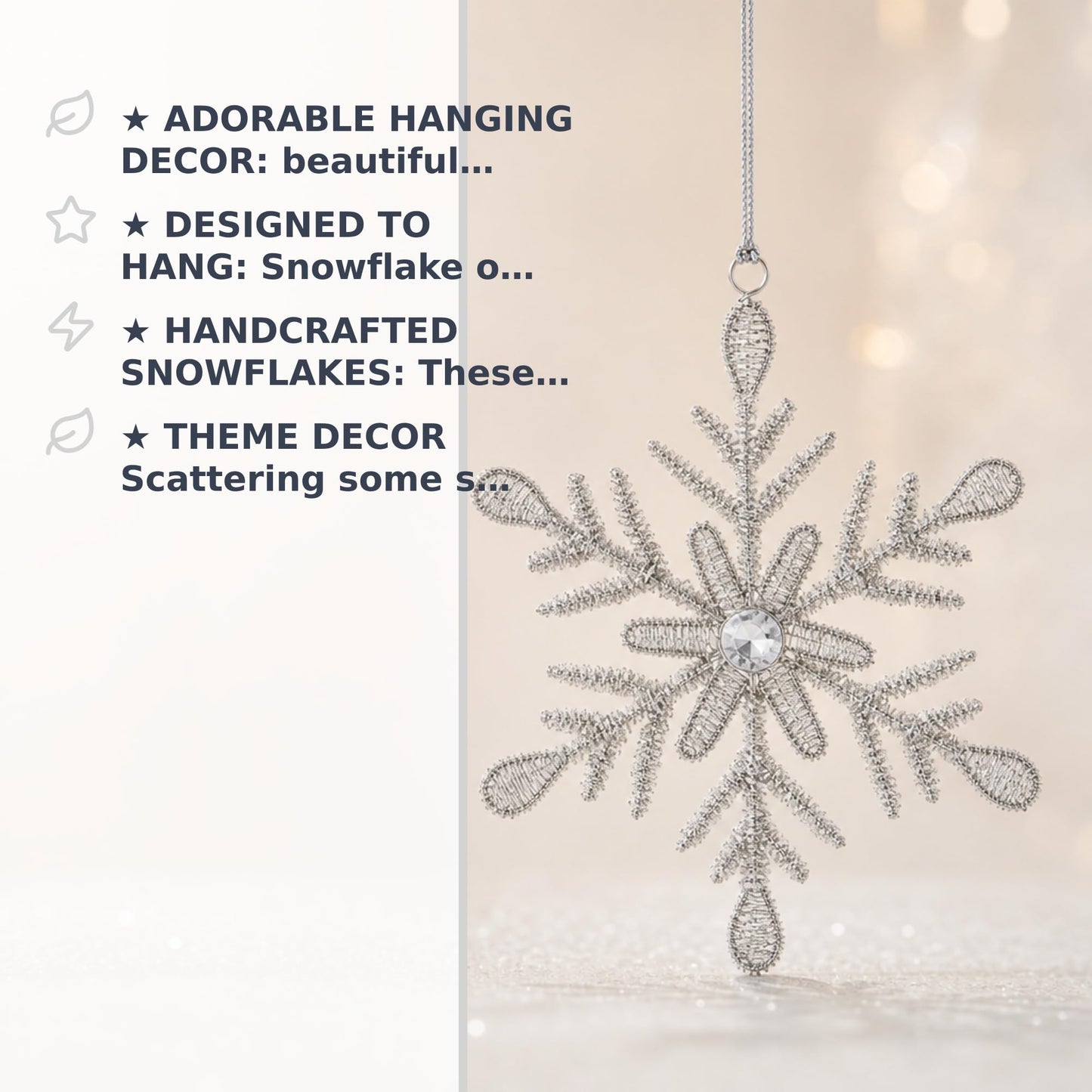 Handmade Snowflake Iron & Glass Pendant Christmas Tree Ornaments Set | ShalinIndia Elegant Hanging Decor for Home and Party Decoration | Ideal 6 Inches Christmas Decorations for Tree (E)