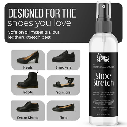 FootMatters Professional Boot & Shoe Stretch Spray – Softener for Leather, Suede, Nubuck, Canvas – 4 oz