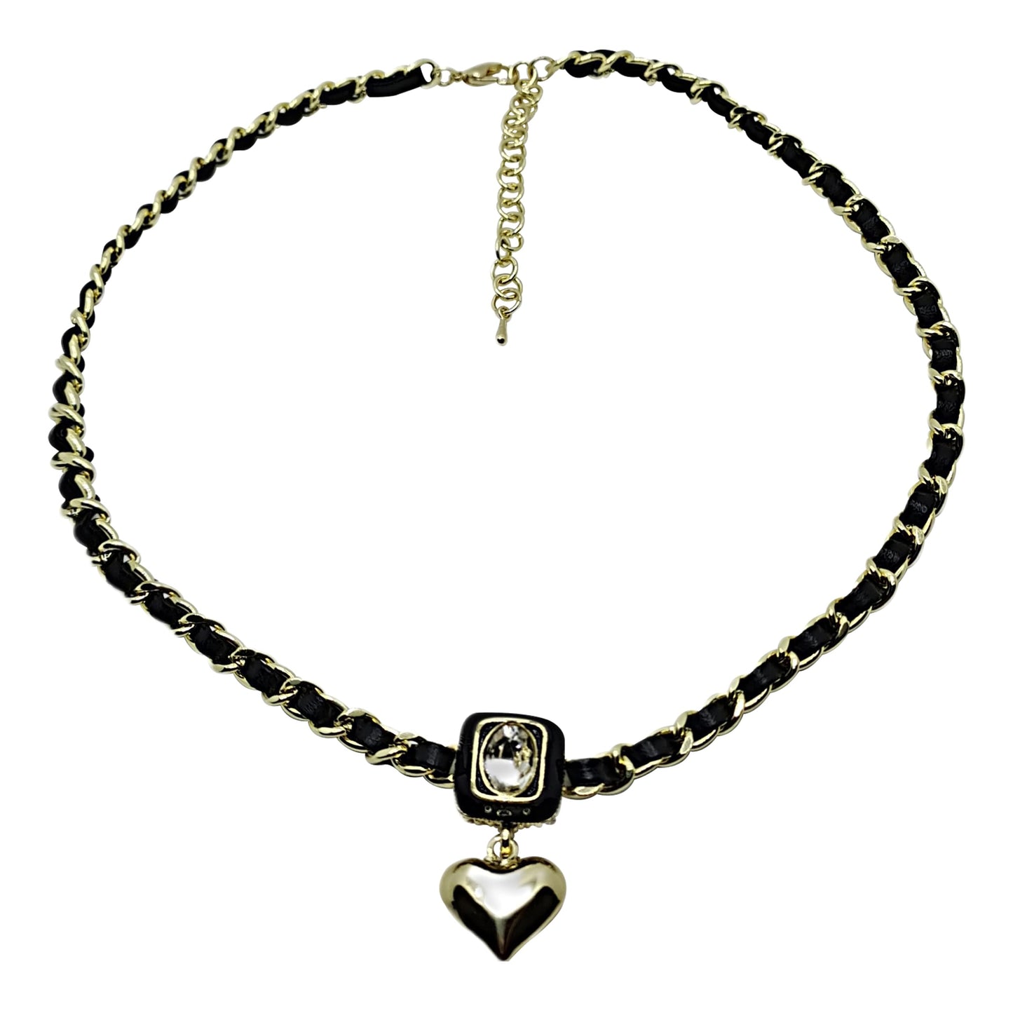 Heart Pendant Necklace with Zircon - Cubic Zirconia Vintage Jewelry Leather Women's Necklace