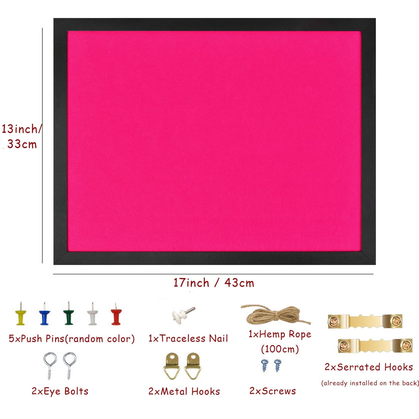 Pink Bulletin Boards Cork Board with Felt, 17"x13" Large Display Pin Board Vision Board for Walls, Jewelry, Notes, Collection, Photos, Office, Wood Framed(Black) & Felt(Pink), 2pc