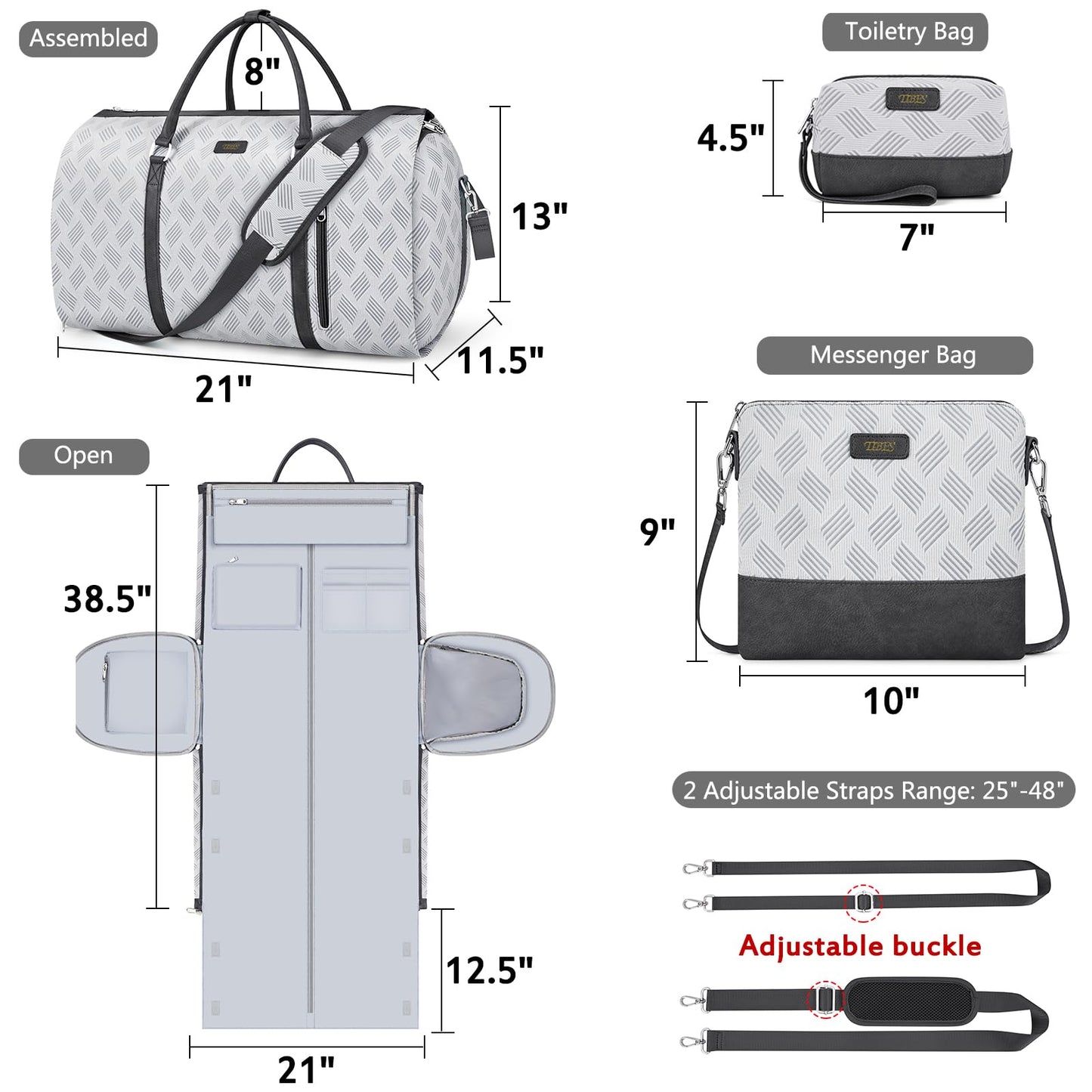 Convertible Garment Duffel Bag for Travel - Carry On Garment Bags With Toiletry Bag Large Weekender Bag for Men Women 2 in 1 Hanging Suitcase Suit Travel Duffel Overnight Bags 4pcs Set