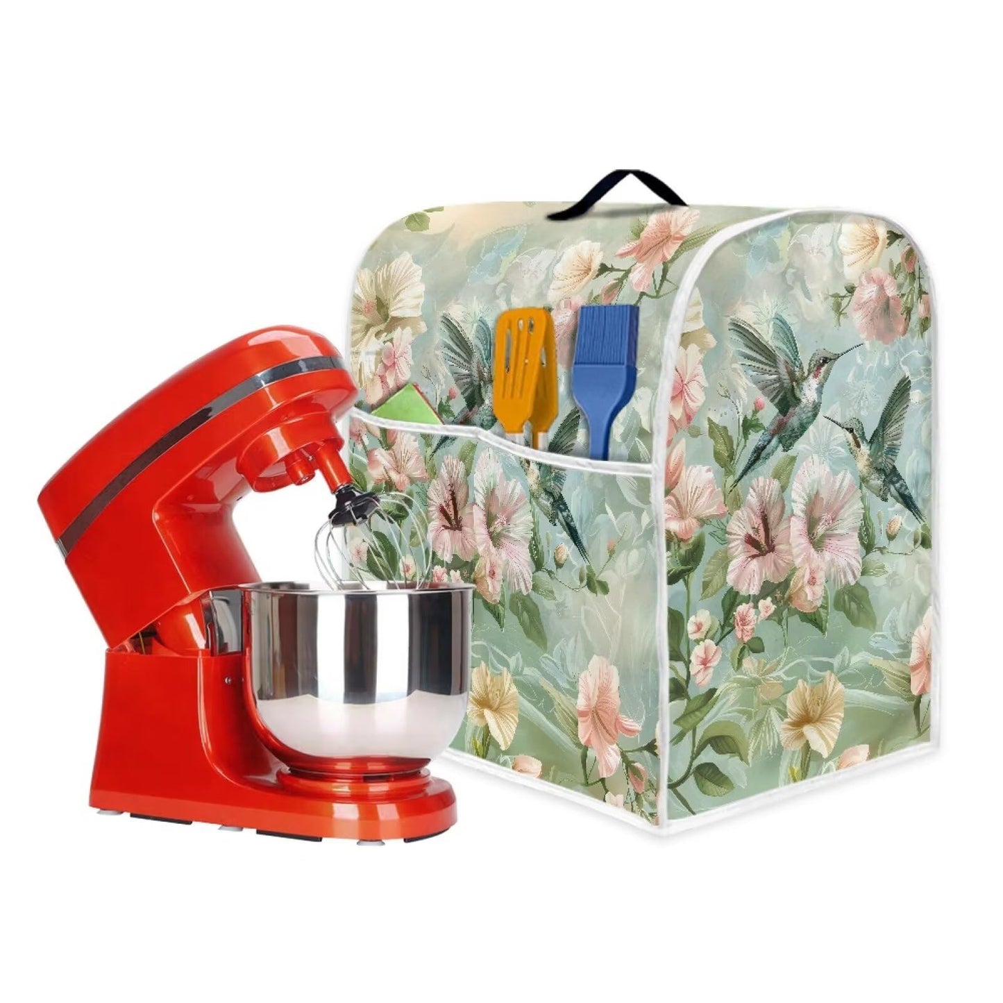 YUVAMAGIMO Floral Hummingbird Foldable Portable Mixer Cover | Dust Protector with Handle & Pocket | 6-8 Quart Kitchen Appliance Protector for Home Decor