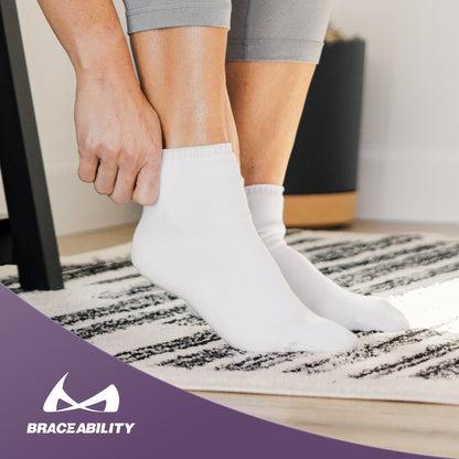 BraceAbility Walking Boot Sock Liners – (1 Pair) Replacement Medical Tube Socks for Under Orthopedic Foot Cast Shoes, Air CAM Walkers, and Surgical Fracture Boots for Men or Women (Short White)